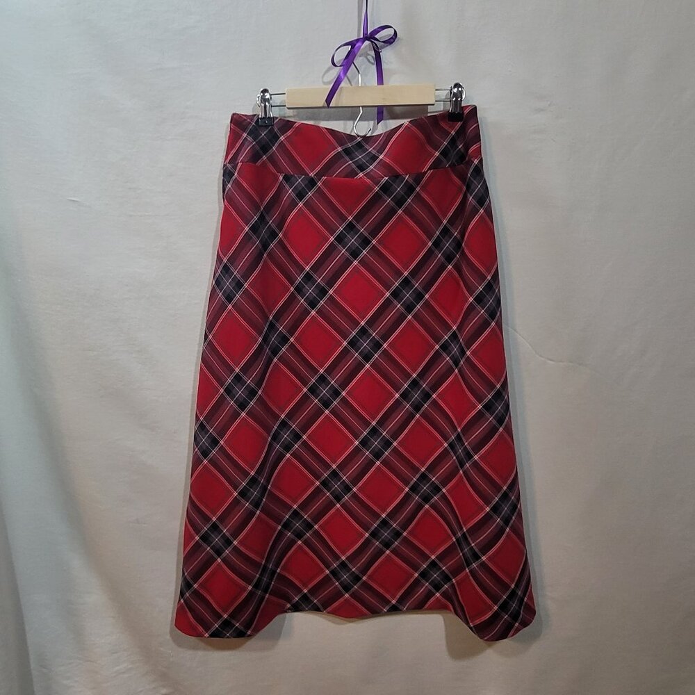 Red Plaid A-Line Skirt Covington Stretch
